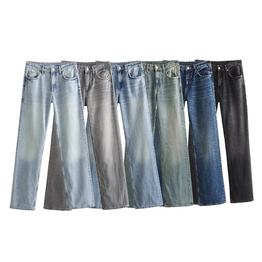 Damen Highwaist-Jeans mit geradem Bein, Five‑Pocket‑Schnitt und Vintage‑Waschung Nord Taschen