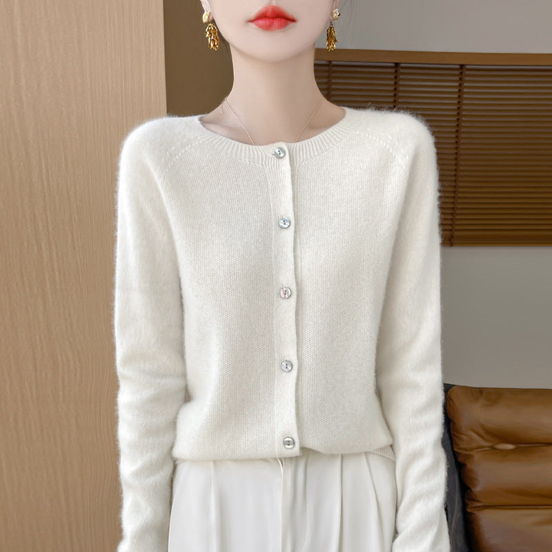 Damen Kuscheliger Kurzcardigan aus Mohair‑Mix mit feiner Schurwollstruktur und Perlmuttknopfleiste Nord Taschen