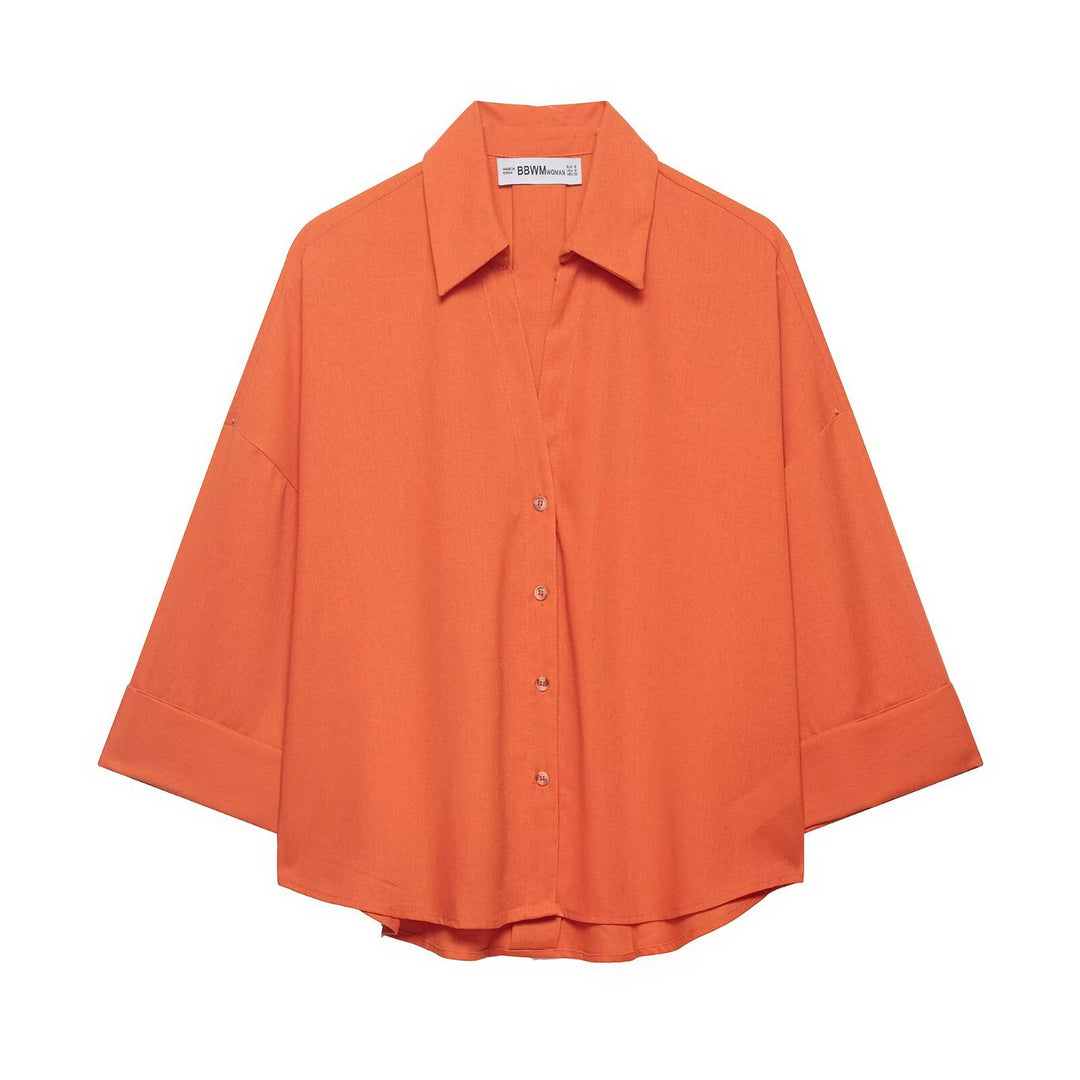 Damen Oversized-Hemdbluse mit kastiger Silhouette, weiten Kimonoärmeln und abgerundetem Saum Nord Taschen