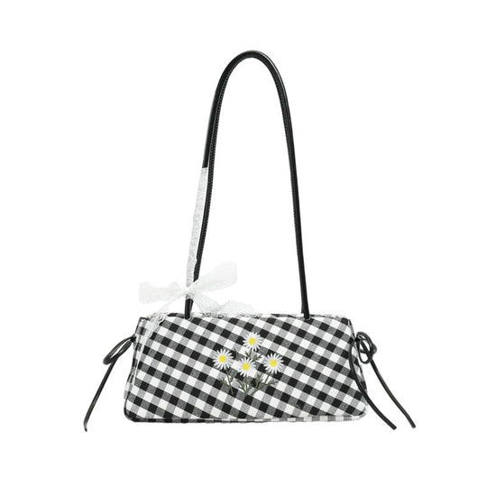 Damen Umhängetasche mit floralen Akzenten und verspieltem Karomuster Nord Taschen