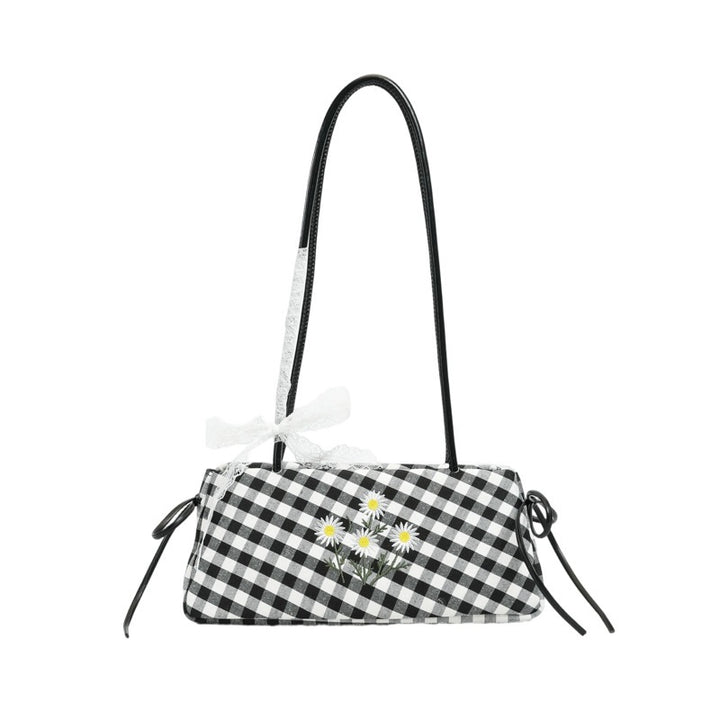 Damen Umhängetasche mit floralen Akzenten und verspieltem Karomuster Nord Taschen