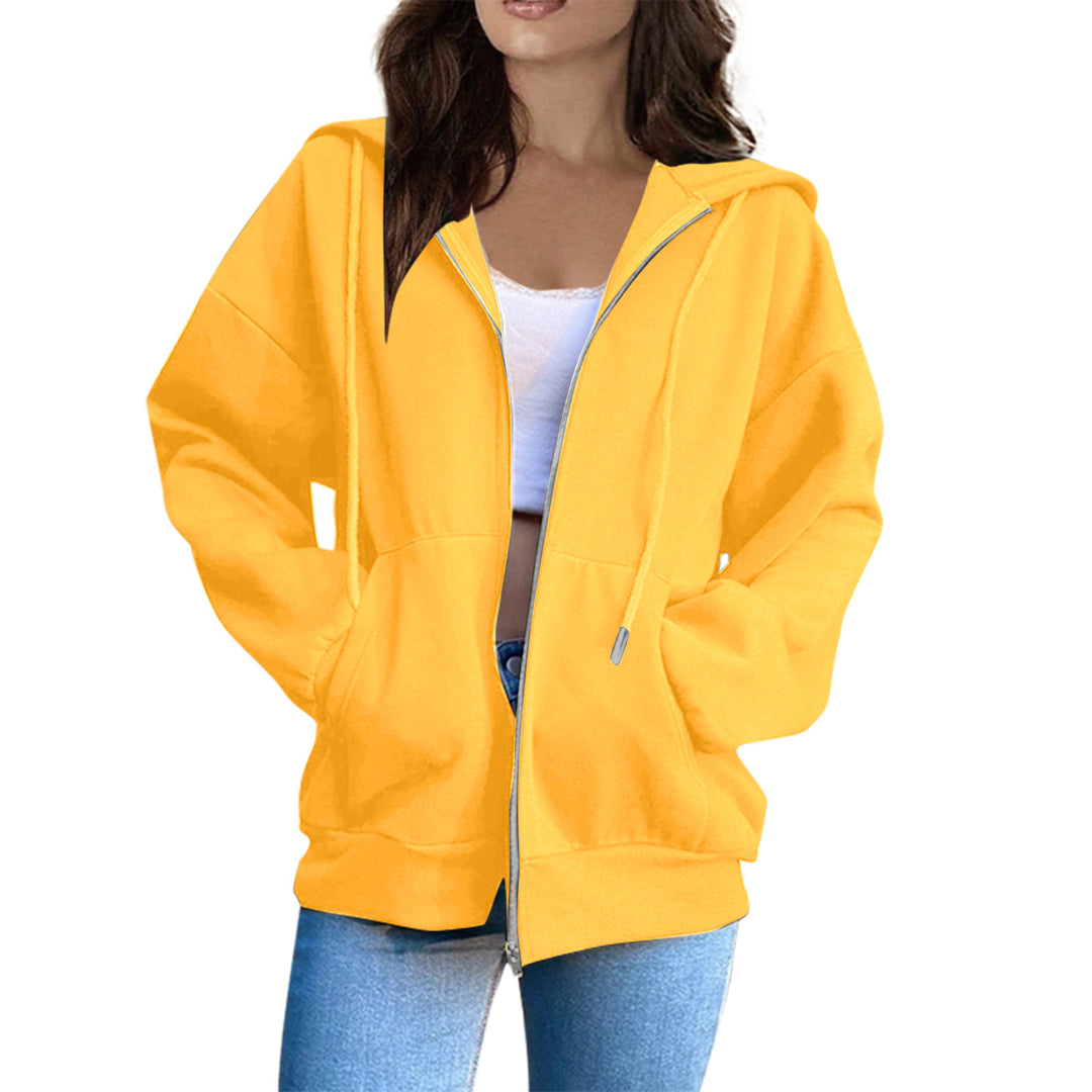 Damen nan lässige Kapuzenjacke mit durchgehendem Reißverschluss, Kängurutaschen und voluminösen Raglanärmeln Nord Taschen
