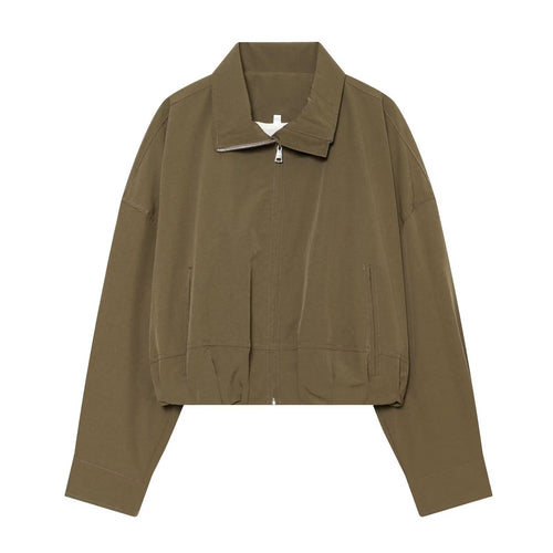 Damen Cropped Boxy-Utility-Jacke mit Reißverschluss und Tunnelzugsaum Nord Taschen
