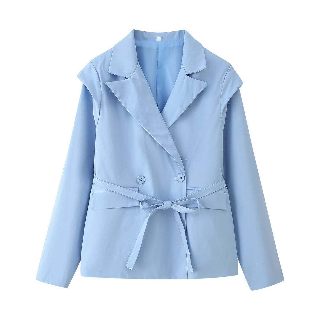 Damen Taillierter Bindegürtel-Blazer mit doppelter Knopfleiste und Reverskragen Nord Taschen