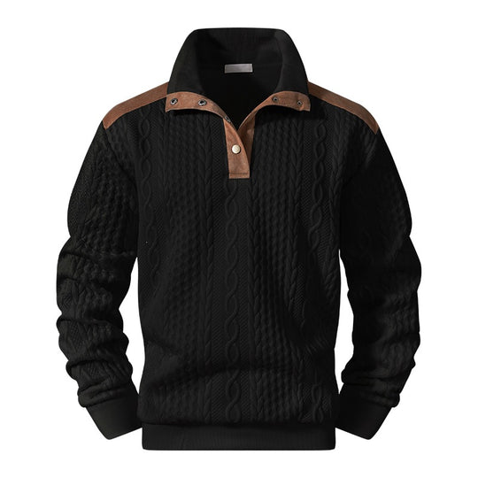 Herren Strickpullover mit Zopfmuster, Stehkragen und Kontrast‑Schulter- & Ellbogenpatches Nord Taschen