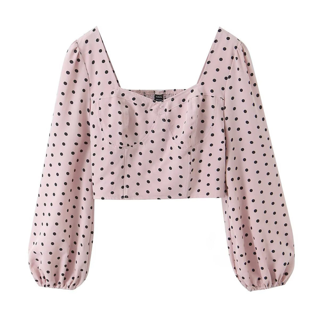 Damen Gepunktetes Bustier-Crop-Top mit Puffärmeln und Quadrat-Ausschnitt Nord Taschen