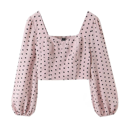 Damen Gepunktetes Bustier-Crop-Top mit Puffärmeln und Quadrat-Ausschnitt Nord Taschen