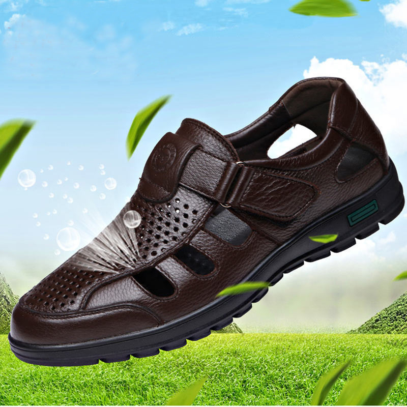 Herren Atmungsaktive Leder Sandalen mit Klettverschluss