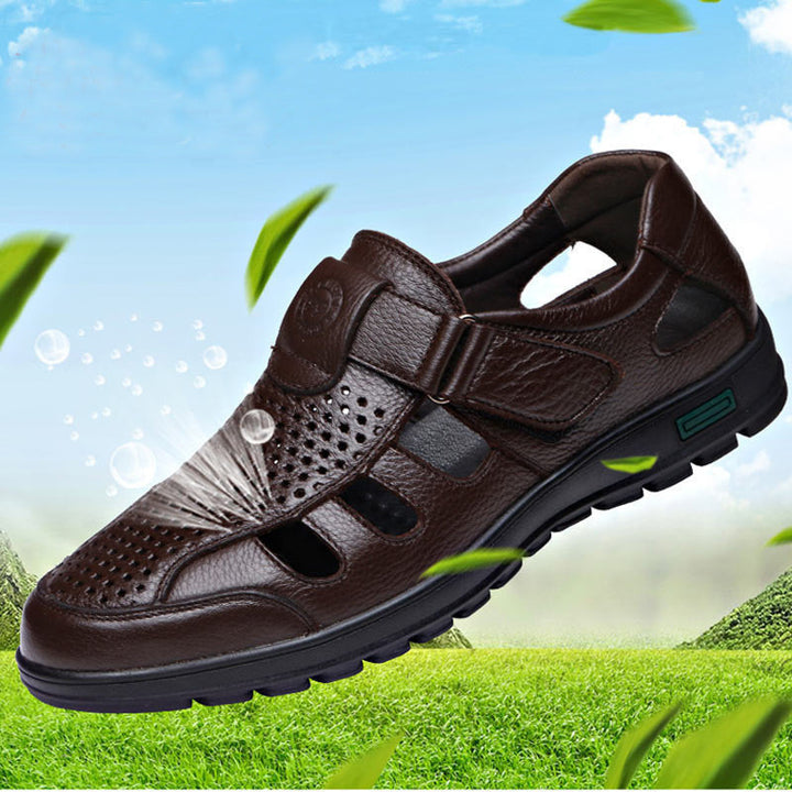 Herren Atmungsaktive Leder Sandalen mit Klettverschluss