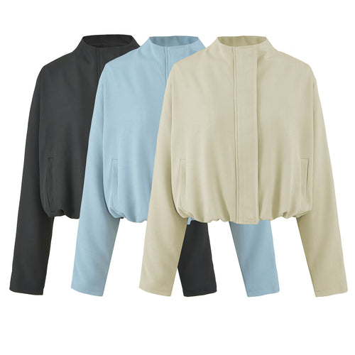 Damen Cropped Cape-Blouson mit Stehkragen, verdeckter Leiste und elastischem Saum Nord Taschen