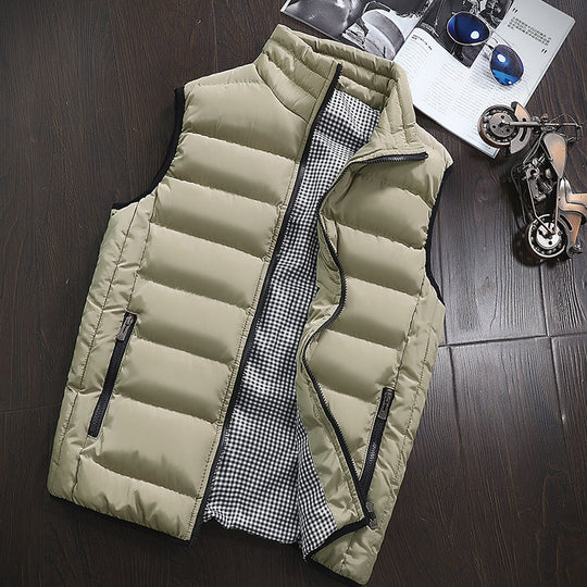Herren Ärmellose Leichte Steppweste mit Thermofütterung, Stehkragen und kariertem Innenfutter Nord Taschen