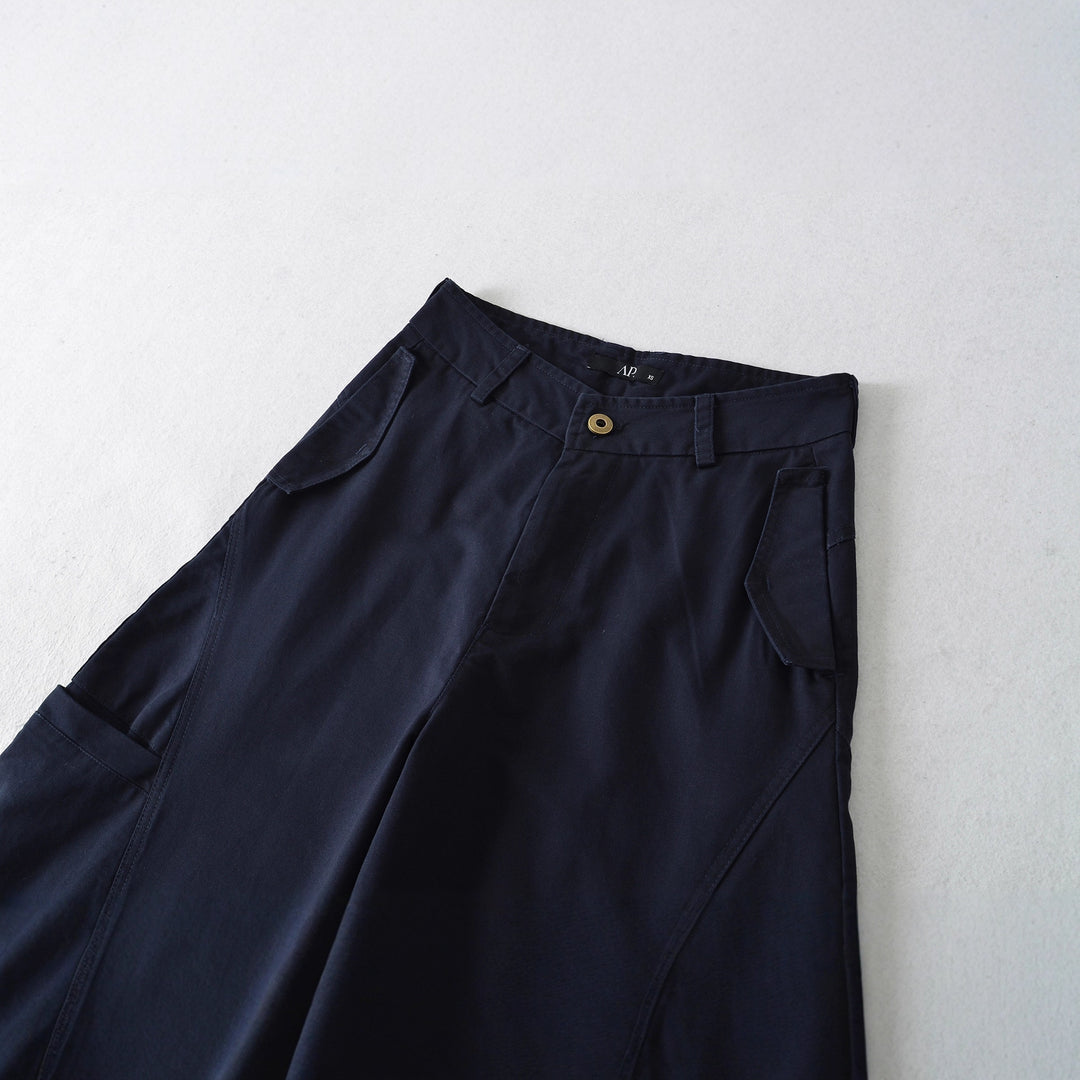 Damen Cropped Cargohose mit hoher Taille, weitem Bein und Klappentaschen Nord Taschen