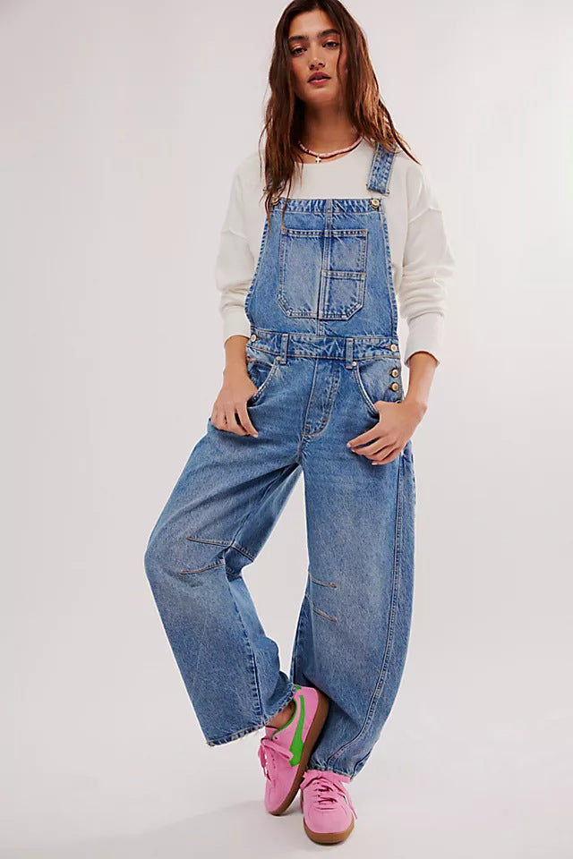 Damen lässige Denim-Latzhose im modernen Schnitt mit verstellbaren Trägern