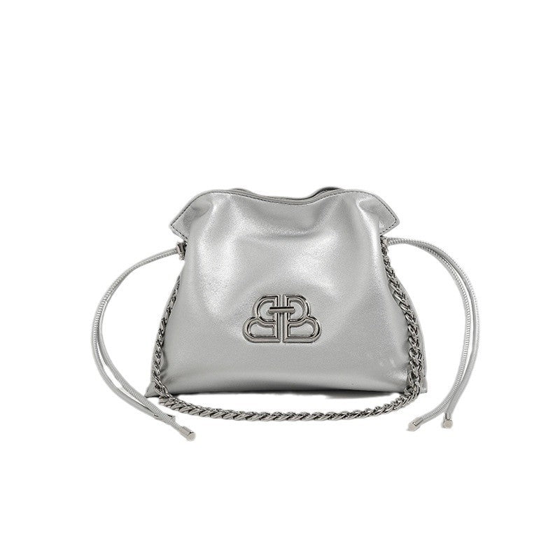 Damen Leder Umhängetasche mit stilvollem Kordelzug Nord Taschen