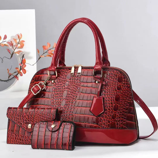 Damen elegante Handtasche mit luxuriöser Kroko-Prägung und abnehmbarer Clutch Nord Taschen
