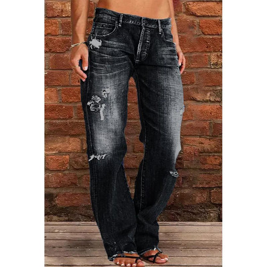 Damen Lockere Destroyed-Jeans mit weitem Bein und niedriger Taille Nord Taschen