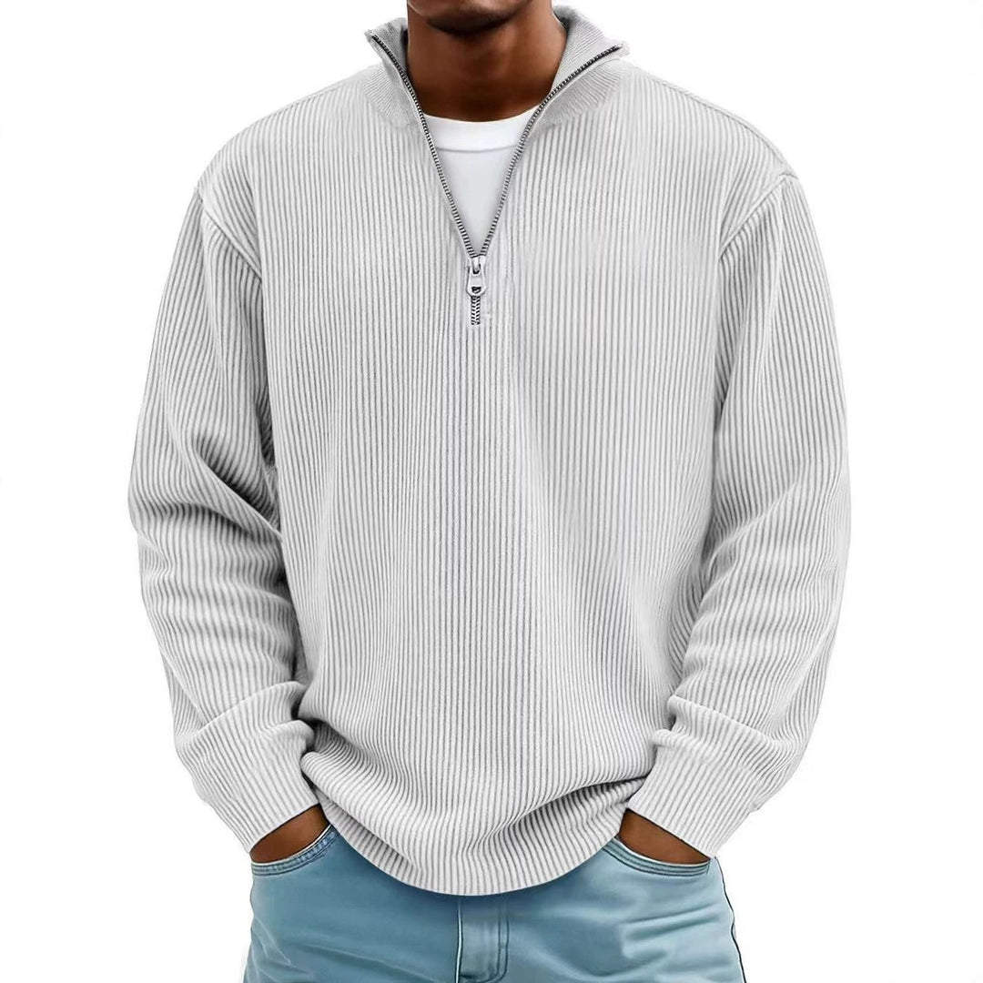 Herren gerippter Strickpullover mit Halbreißverschluss und Stehkragen Nord Taschen