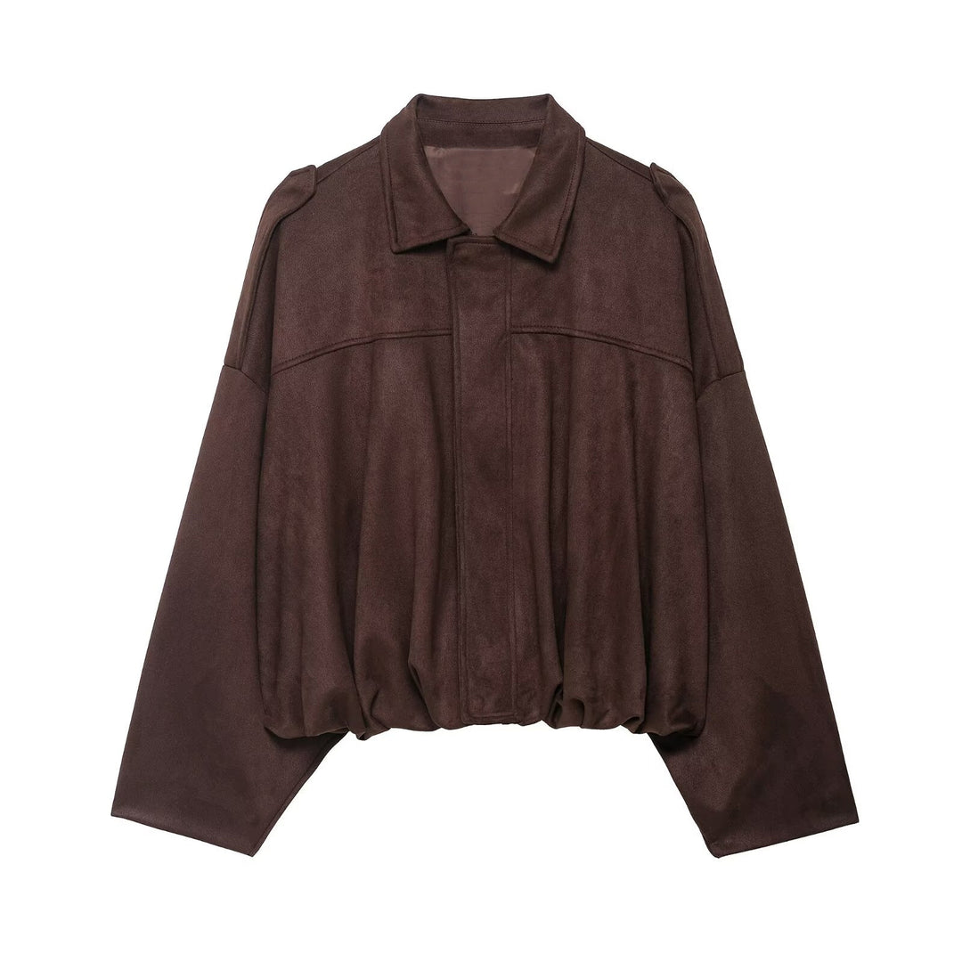 Damen Oversize-Cropped Jacke mit Balloon-Saum und Schulter-Cutouts Nord Taschen