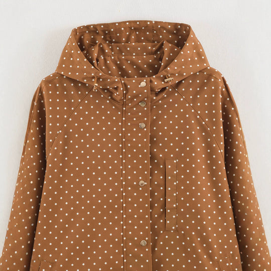 Damen Leichte wasserabweisende Kapuzenjacke mit Tupfenmuster und Druckknopfleiste Nord Taschen