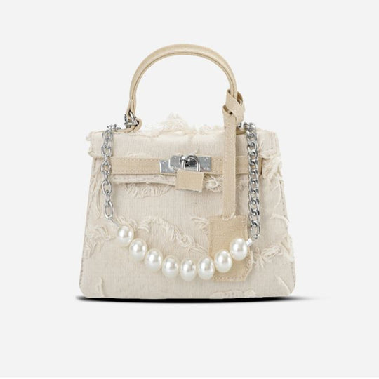 Damen Handtasche aus strukturiertem Stoff mit Perlenakzenten und Kettenriemen Nord Taschen