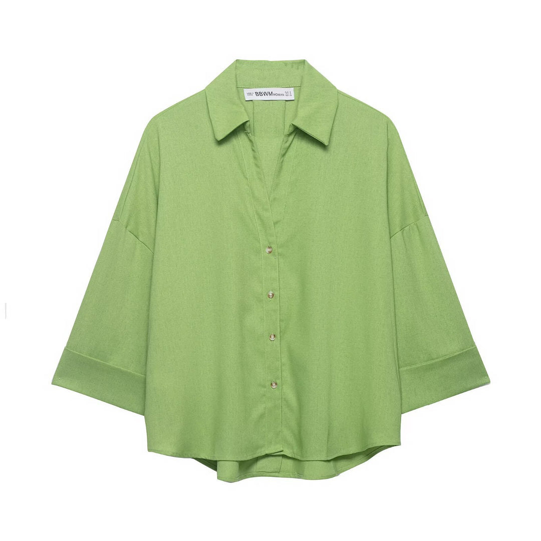 Damen Oversized-Hemdbluse mit kastiger Silhouette, weiten Kimonoärmeln und abgerundetem Saum Nord Taschen