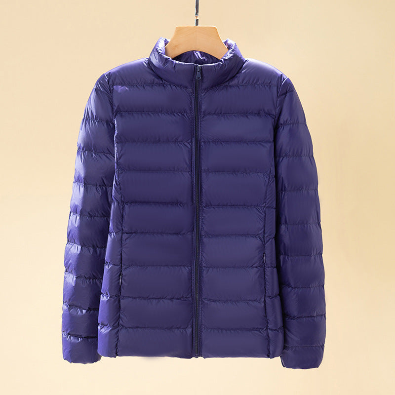 Damen ultraleichte gesteppte Daunenjacke mit Stehkragen und Reißverschluss Nord Taschen