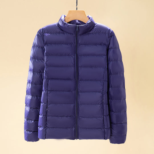Damen ultraleichte gesteppte Daunenjacke mit Stehkragen und Reißverschluss Nord Taschen