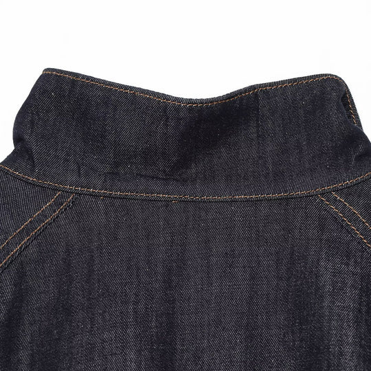Damen Cropped Jeansjacke mit Taillengürtel, Stehkragen und Ballonärmeln Nord Taschen