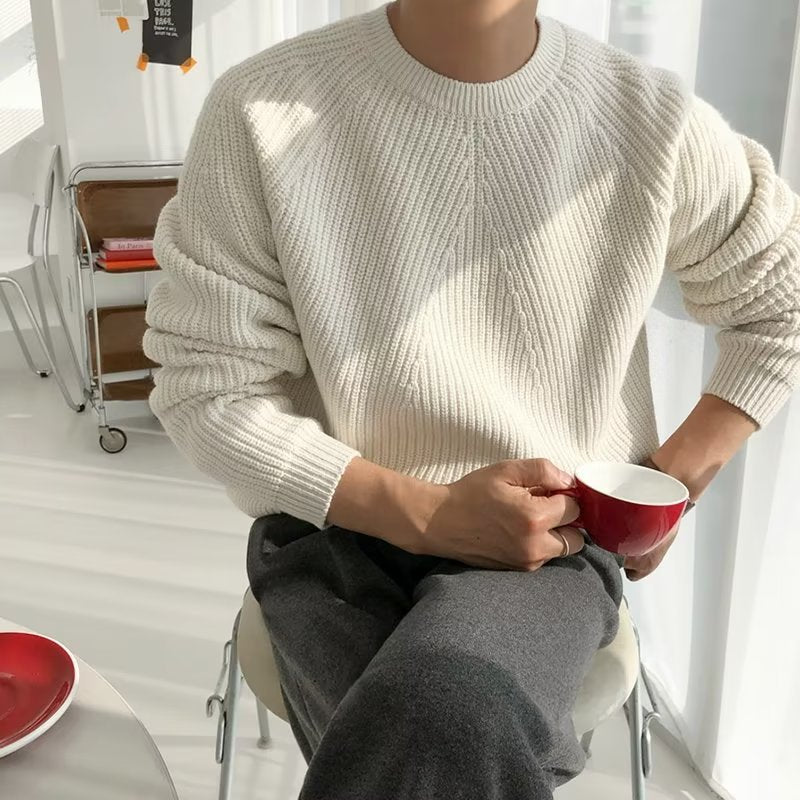 Herren Gemütlicher Strickpullover mit feinem Rippenmuster Nord Taschen