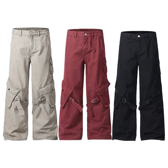 Herren Extraweite Cargo-Palazzohose mit Metallringen und verstellbaren Beinschlaufen Nord Taschen
