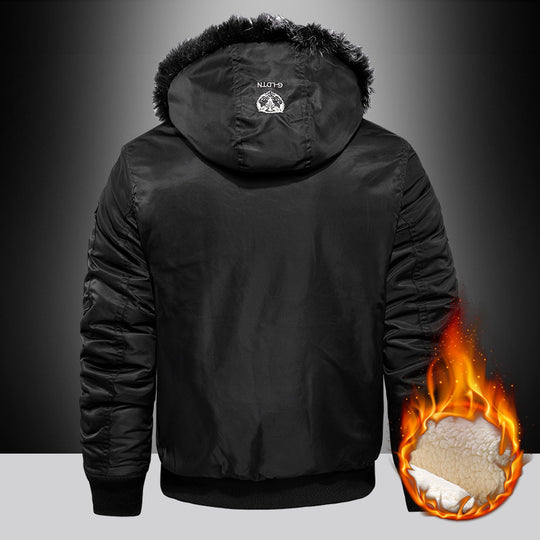 Herren Wattierter Pilotenbomber mit Teddyfleece‑Innenfutter, Kunstfellkapuze und Utility‑Taschen Nord Taschen