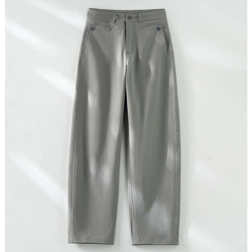 Damen hochtaillierte weite Stoffhose mit geradem Bein, Komfortbund und Eingrifftaschen Nord Taschen