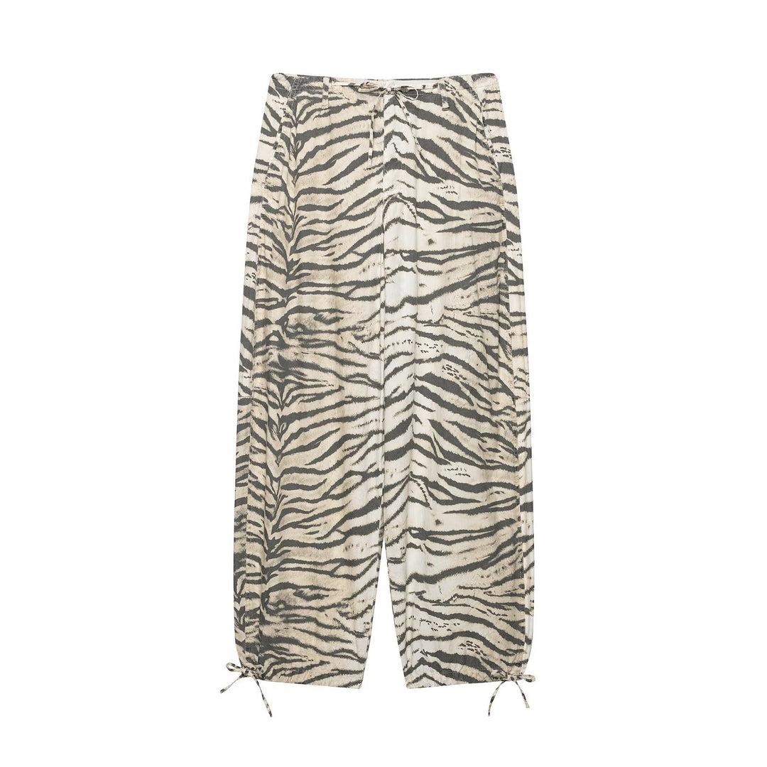 Damen Weite Palazzohose mit Tunnelzugbund, Kordelzügen und animalischem Print Nord Taschen