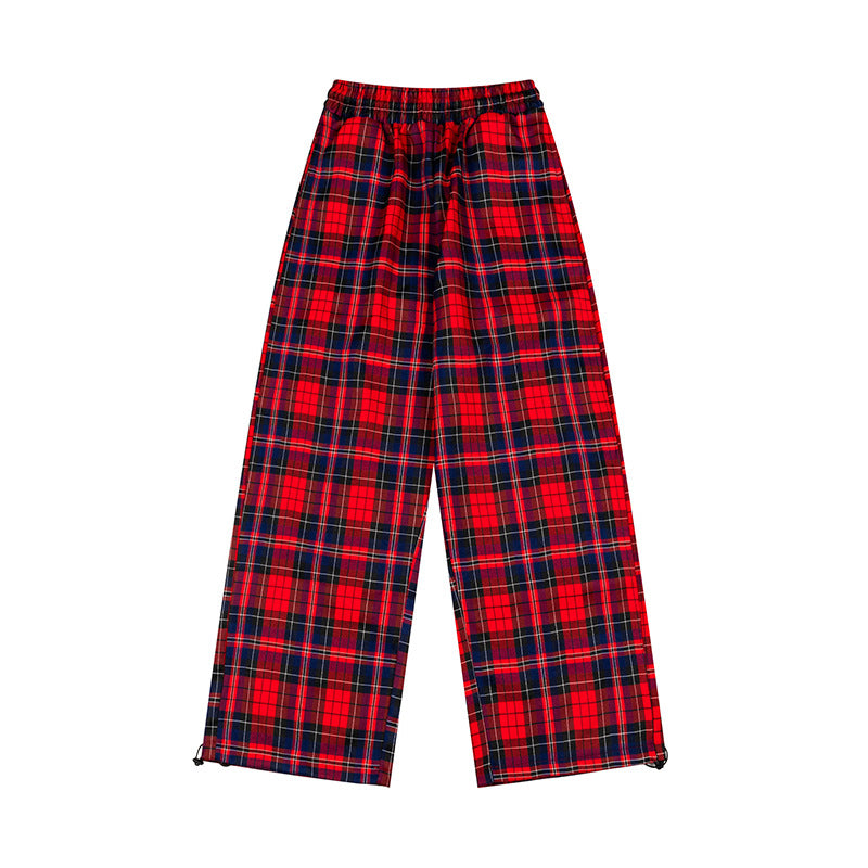 Damen Karierte Palazzo-Loungewear-Hose mit hohem Komfortbund und verstellbarem Saum Nord Taschen