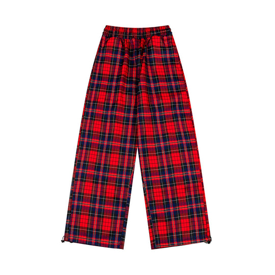 Damen Karierte Palazzo-Loungewear-Hose mit hohem Komfortbund und verstellbarem Saum Nord Taschen