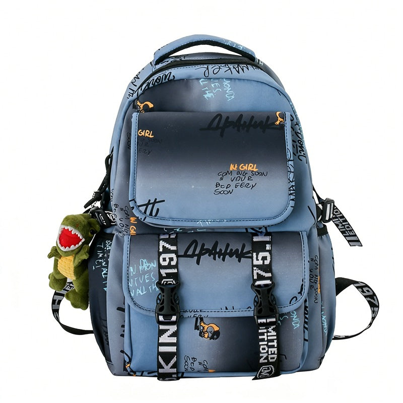 Damen Rucksack mit kreativem Graffiti-Design und charmantem Plüschanhänger Nord Taschen
