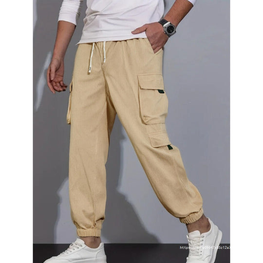Herren Cord-Cargo-Jogginghose mit Tunnelzug und multifunktionalen Klapp- & Reißverschlusstaschen Nord Taschen