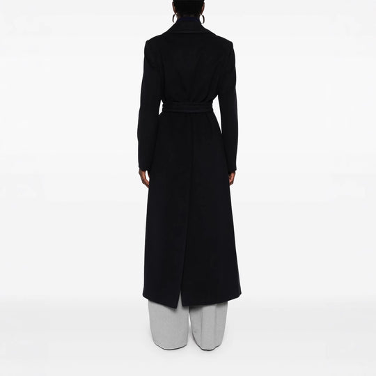 Damen Langer Wickelcoat aus Wollmix mit Bindegürtel und breitem Revers Nord Taschen