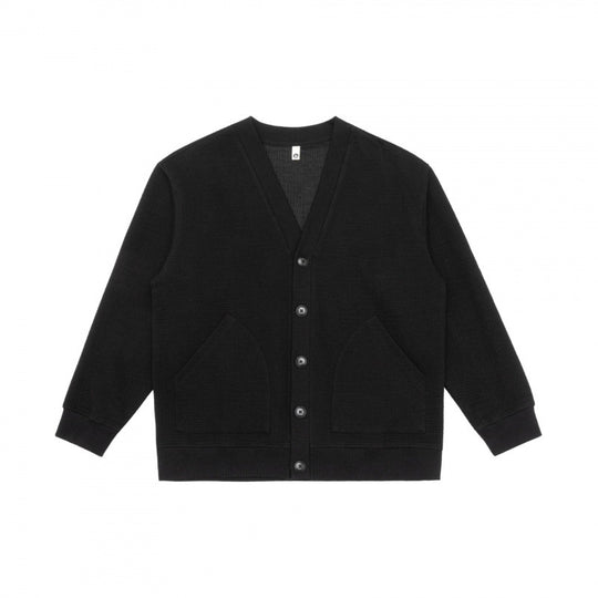 Unisex Oversize Waffelstrick-Cardigan mit V-Ausschnitt, Knopfleiste und aufgesetzten Taschen Nord Taschen