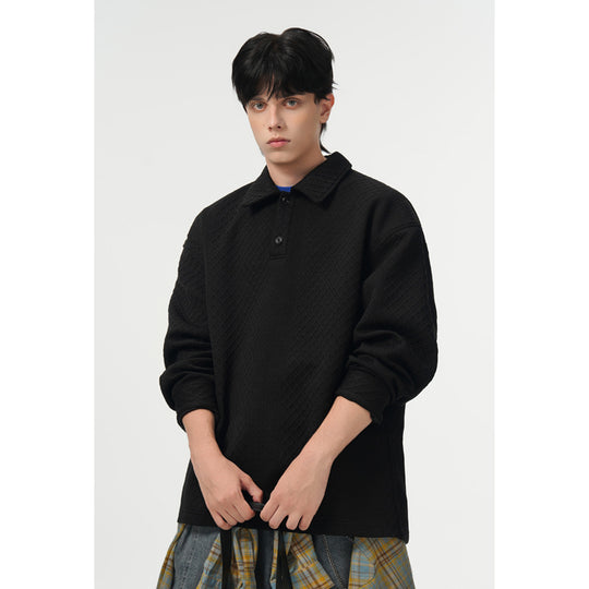 Herren Oversize-Poloshirt-Sweatshirt mit diamantstruktur, verlängertem Schnitt und Polokragen Nord Taschen