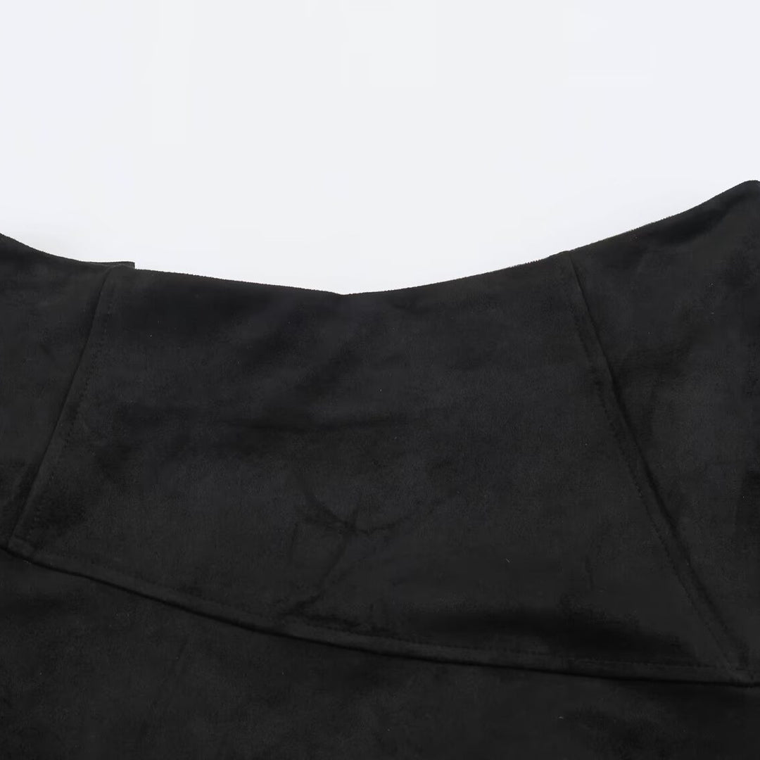 Damen Asymmetrischer Lagenrock mit Kunstleder-Oberschürze und kariertem Chiffon-Volant Nord Taschen
