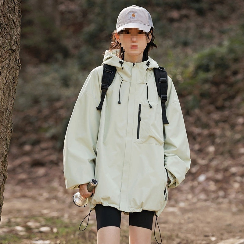 Damen technische Oversize-Outdoorjacke mit Kapuze, wasserabweisender Hülle & Kordelzug Nord Taschen