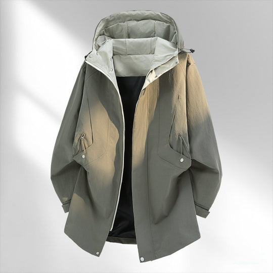 Herren Wasserabweisende Oversize-Utility-Übergangsjacke mit Kapuze und verdecktem Zwei-Wege-Reißverschluss Nord Taschen