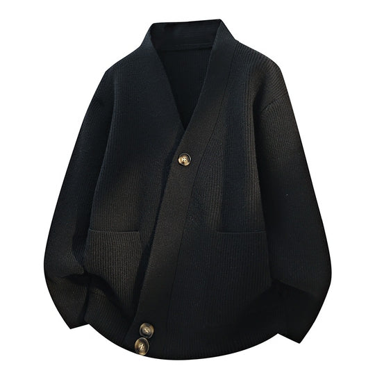 Damen Oversize-Strickjacke mit großem V-Ausschnitt, aufgesetzten Taschen & Holzknöpfen Nord Taschen
