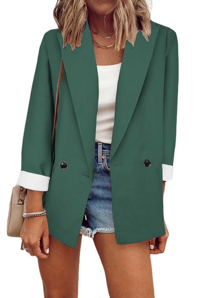 Damen Lockerer Longline-Blazer mit aufgekrempelten Ärmeln und zweireihiger Knopfleiste Nord Taschen