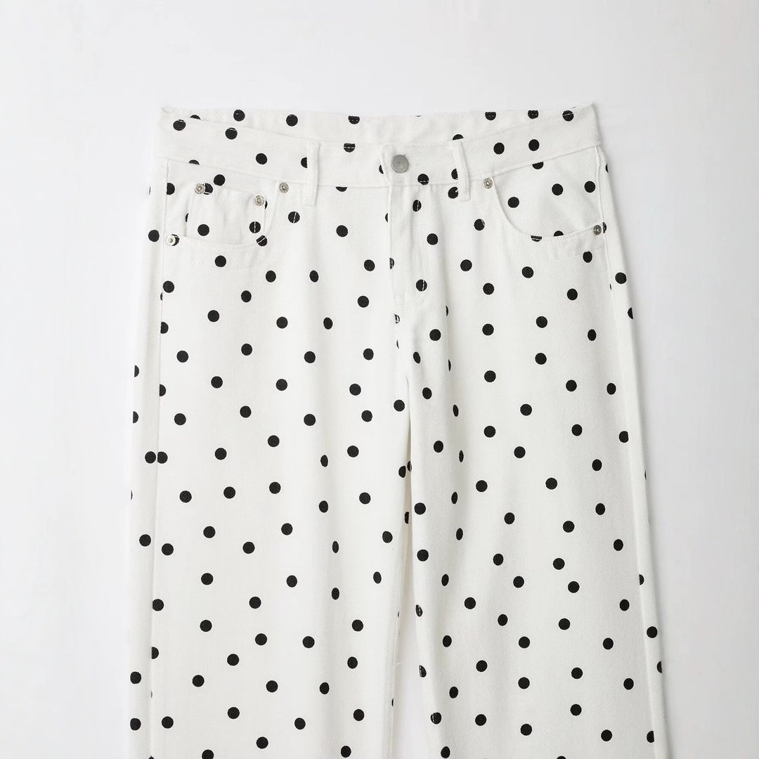 Damen Jeanshose mit weitem Bein, hohem Bund und Polka‑Dot‑Print Nord Taschen