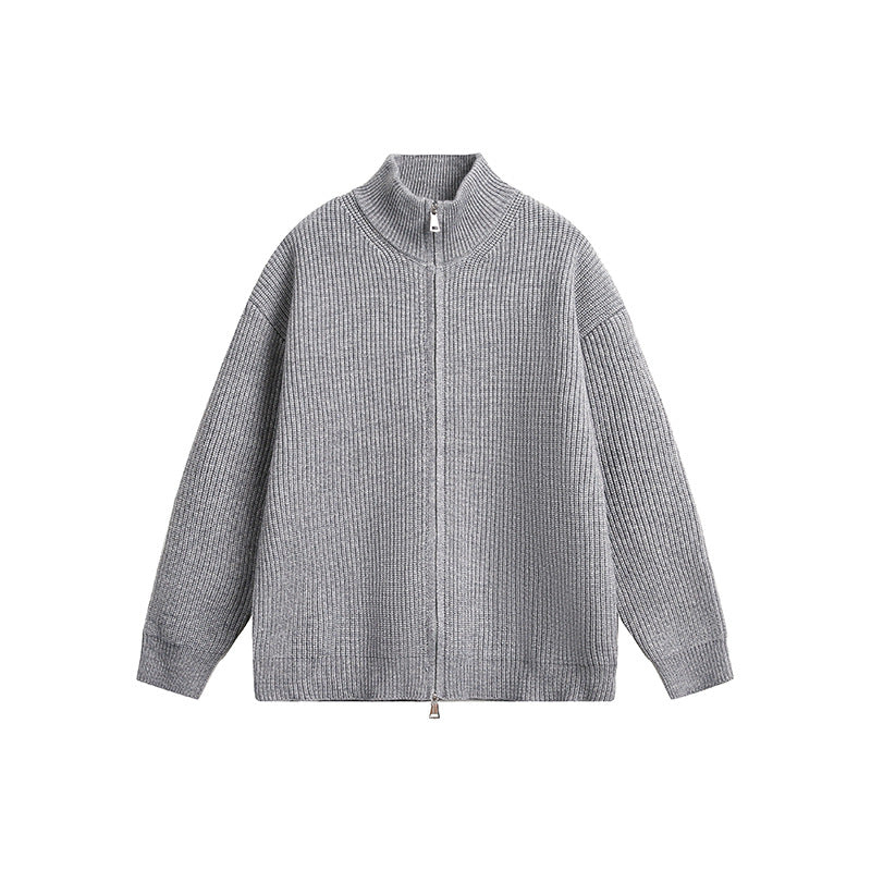 Herren Grobstrickjacke mit hohem Kragen und durchgehendem Reißverschluss Nord Taschen