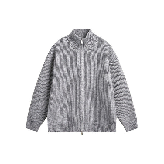 Herren Grobstrickjacke mit hohem Kragen und durchgehendem Reißverschluss Nord Taschen