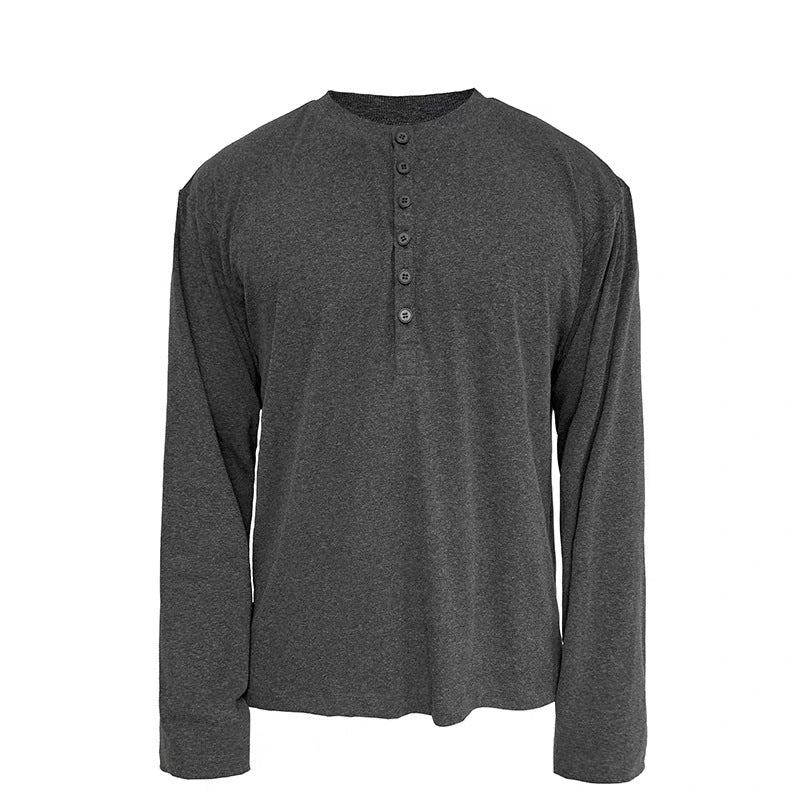 Herren Leichtes Henley-Longsleeve aus Feinrippen‑Jersey mit Knopfleiste und Regular‑Fit Nord Taschen