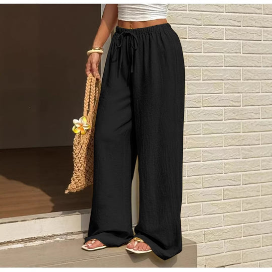 Damen Leichte Leinenhose mit weitem Bein und Kordelzug Nord Taschen